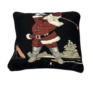 Santa golfer decorative throw pillow - about 11 x 12.5
